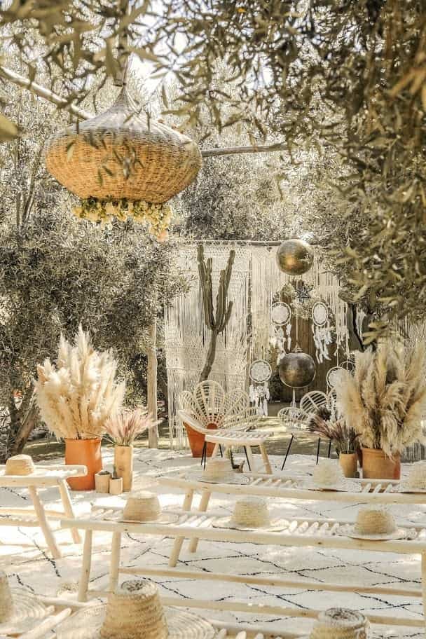 Jardin pour un mariage bohème à Marrakech