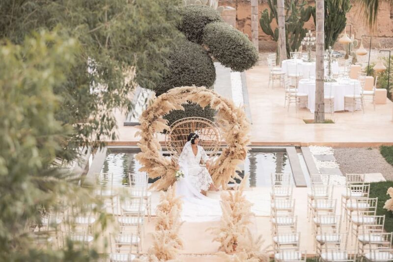Mariée dans le décor mariage Villa Taj Maroc